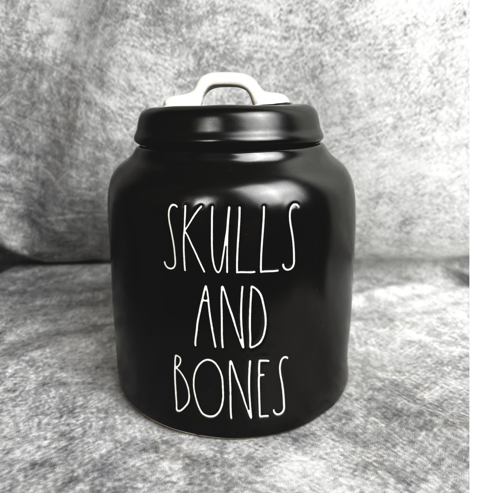 Rae Dunn Halloween Fall Skull and Bones Canister Cookie Jar with Lid